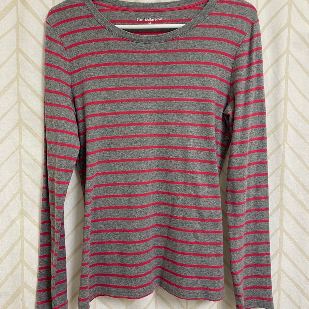 red and grey striped long sleeve